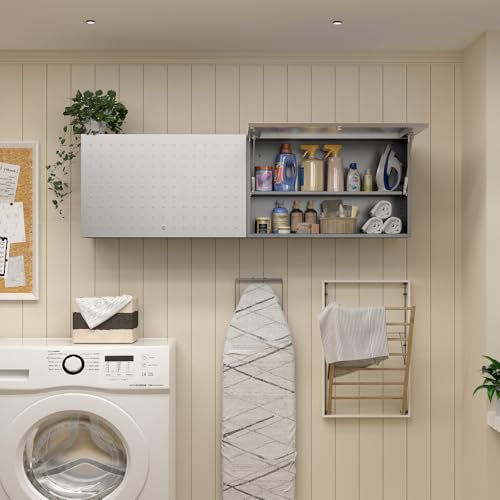 Garage Wall Cabinet, Metal Tool Cabinet with Lock&Adjustable Shelf - color: Black-silver