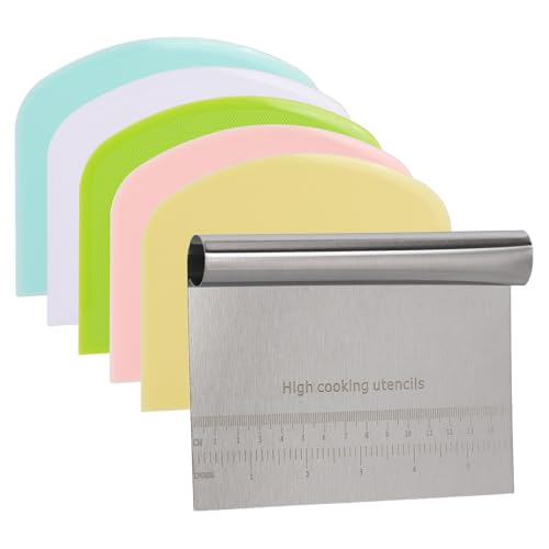 6 Pcs Dough Scraper Bench Scraper, Stainless Steel Scraper/Chopper & Plastic Dough Cutter for Bread Cake Pastry Sourdough