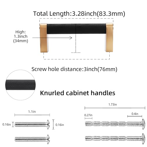10 Pack 3 Inch(76mm) Black and Champagne Bronze Kitchen Cabinet Handles Knurled Cabinet Pulls Black Drawer Pulls Kitchen Cabinet Hardware Handles Dresser Handles - color: Black And Champagne Bronze, size: 3" Hole Center（76mm）