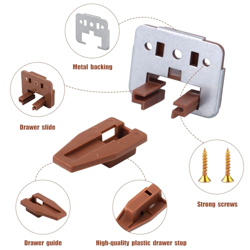 5 Sets Drawer Guide Glide for Kenlin Rite-Trak II #168, Stop & Metal Backing Drawer Slides with Screws Plastic Drawer Track Guide Replacement Repair Kit for Center Mount Drawer Dresser Nightstand