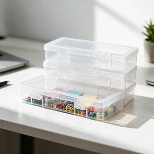 novelinks Small Plastic Storage Containers with Lids and Clear Pencil Box - color: 9 Pack Medium -Clear