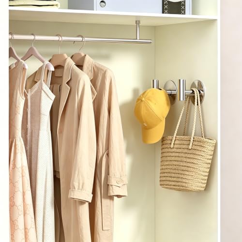 Stainless Steel Adhesive Hooks, Heavy Duty Wall Hooks, Towel Hooks for Hanging Robes, Aprons, Coats and Hats in Bathrooms,Kitchens and Hotels(2 Pack, Chrome) - color: Chrome, size: Adhesive "T" Shape- 2 Pack