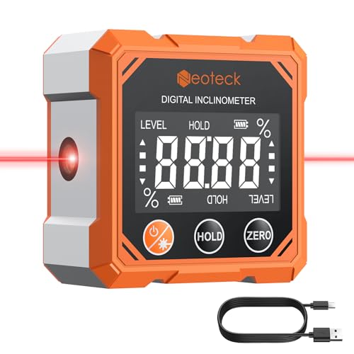 Neoteck 4-Side Magnetic Digital Angle Finder with Laser Class 2,<1mW Output