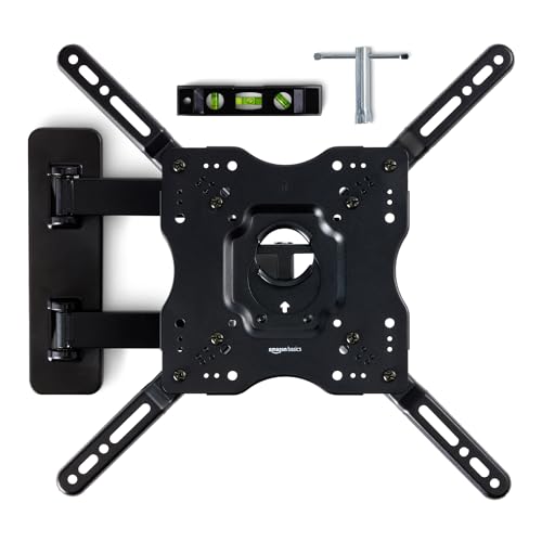 Amazon Basics Full Motion Articulating TV Wall Mount, with Swivel and Tilt, for 26" to 55" TVs and Flat Panels up to 80 Lbs, VESA Compatible, Single Stud, Black - size: 26" to 55", style: Full Motion Articulating