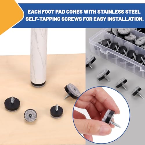 Glarks 56pcs Black 20MM 24MM 28MM 38MM Furniture Glide Screw-on Furniture Antiskid Felt Pad Slider Floor Protector for Wooden Leg Feet of Chair Table Sofa Stool