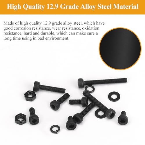 105 Pieces M2.5 x 4mm Socket Head Cap Screws, Thread Pitch 0.45mm, Sutemribor M2.5 Black Screws, 12.9 Grade Alloy Steel, Black Oxide Finish, Fully Threaded - size: M2.5 x 4mm, style: Socket Head