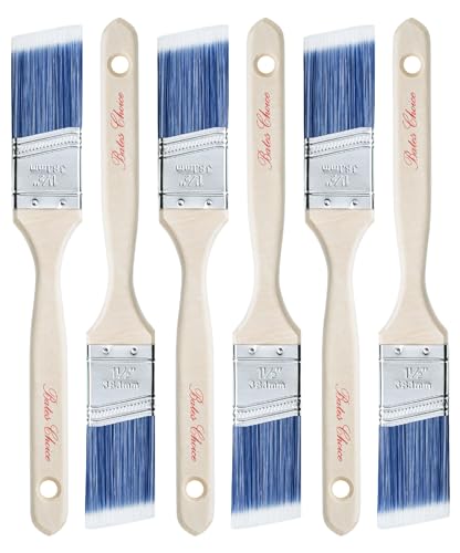 Bates 1.5-Inch Paint Brushes, 6 Pack - Treated Wood Handle, Stain & Wall Brushes, Furniture Paint Brush - color: Wood Handle Angle, size: 6 Pack, 1.5"