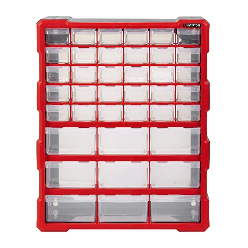 INTERTOOL Small Parts Organizer for Hardware & Screws | 39 Removable Bins with Dividers | Wall Mount or Desktop Craft & Lego Storage Cabinet | 19” x 15” x 6” BX08-4013 - style: 39 Drawers