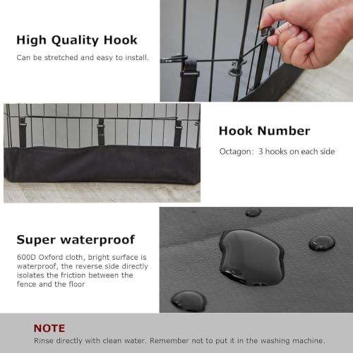 PJYuCien Playpen Bottom Pad for 24'' Width 8 Panel Pen, Hook Connect, Black - color: Only Black Bottom Pad, Elastic Buckles Connections