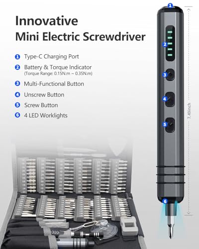 Mini Electric Screwdriver Set 140-IN-1: Small Electric Screwdriver Cordless - color: Grey