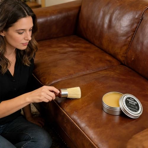 Furniture Salve for Leather - Leather Furniture Repair Salve, Made with Mink Oil, Beeswax, Protects, Softens Restores and Leather Shoes, Boots, Bags, Furniture - 5.3Oz