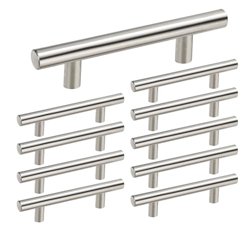 homdiy 10 Pack Brushed Nickel Cabinet Pulls 3 Inch Kitchen Cabinet Handles Stain Steel Cabinet Hardware for Kitchen and Bathroom Cabinets, 5 Inch Overall Drawer Pull - color: Brushed Nickel, size: 3in hole centers