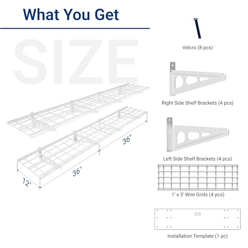 FLEXIMOUNTS 12-inch-by-72-inch Wall Shelf Garage Storage Rack Wall Mounted Floating Shelves,1x6ft,White, 2-Pack, Classic Series - color: White, size: 2 pack-1x6 ft
