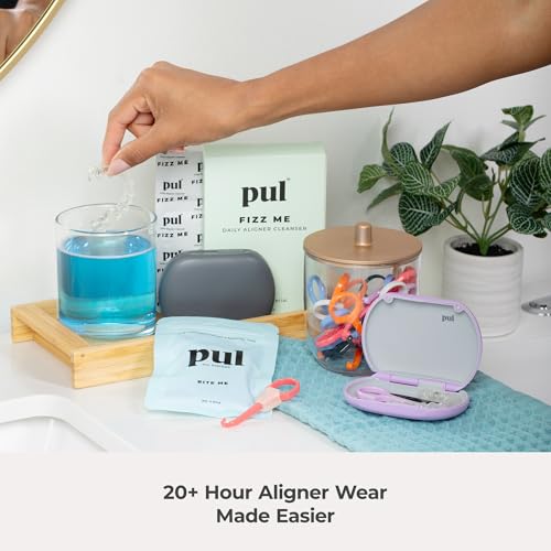 PUL Aligner Care Convenience Kit – Case + 2-in-1 Tool for Invisalign, Retainers, Partial Dentures, Mouth & Night Guards & More – Purple Case & 2-Pack of Purple Aligner Seating Chewie & Removal Tool - color: Purple Combo