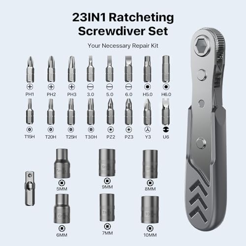 AXTH 23in1 Right Angle Ratcheting Screwdriver Set, 1/4" Driver Repair Tool - style: 23in1