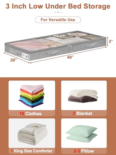 punemi Low-Profile Under Bed Storage Containers, 20 x 40 x 3 in, 4 Pack - color: Grey, size: 4 Pack-3 inch Tall-Soft
