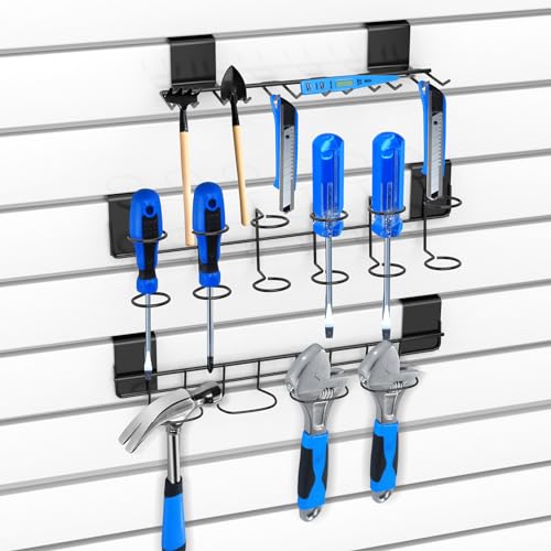 6 Pcs Slatwall Screwdriver Holders Slatwall Plier Holders Stainless Steel Slat Wall Tool Utility Hooks Accessories Shelving Display Multi-Ring Tool Organizer Racks for Shop Store (6, Black)