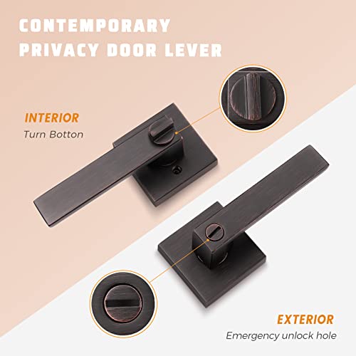 KNOBWELL 6 Pack Door Handles Bronze, Privacy Door Lever Bed and Bath Leverset Lockset, Left or Right Handing, Oil Rubbed Bronze Finish 2.07 lb One Lever - color: Oil Rubbed Bronze