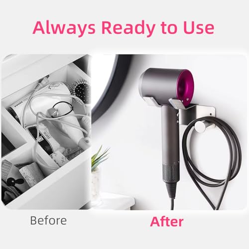 Hair Dryer Holder, Hair Dryer Holder Wall Mounted, Self Adhesive Blow Dryer Holder, Stainless Steel Dyson Hair Dryer Holder, Hairdryer Holder for Bathroom BANJEKT - color: Silver 1