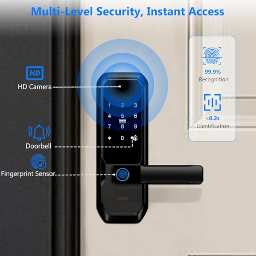 UMIKSMART WiFi Smart Door Lock with Camera, Fingerprint Keypad, App Control - color: Black