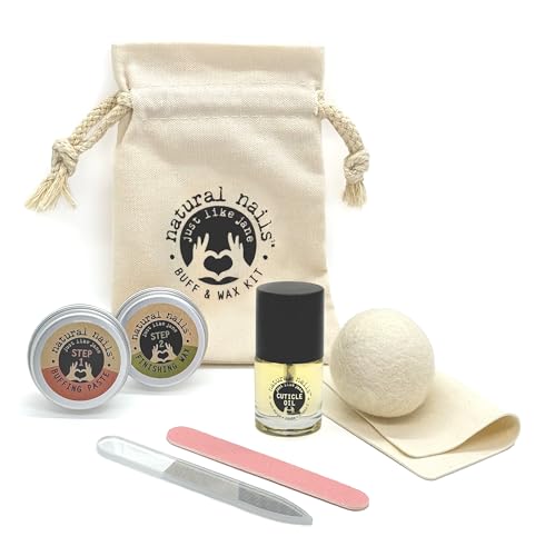 Natural Nail Kit | Nail Buffer and Shine Kit with Cuticle Oil, Nano Glass Nail File, Chamois Cloth, Wool Buffing Ball, Buffing Paste & Finishing Wax for Natural Nails | At Home Manicure - style: Complete kit