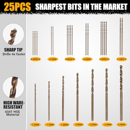 Mulwark Precision Pin Vise Hand Drill Set 25 Pcs - Premium stocking stuffers - Manual Small Drill Set with HSS Micro Twist Bits for Jewelry, Wood, Plastic, and More - Mini Hand Drill for Crafts