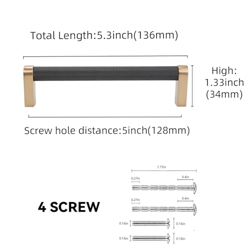 10 Pack 5Inch(128mm) Kitchen Cabinet Handles Black and Champagne Bronze Knurled Cabinet Pulls Black Drawer Pulls Kitchen Hardware - color: Black And Champagne Bronze, size: 5'' Hole Center(128mm)