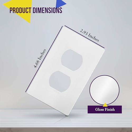 ENERLITES Screwless Duplex Wall Plate Covers, Child Safe Receptacle Outlet Covers, Size 1-Gang 4.68"x 2.93",Unbreakable Polycarbonate Thermoplastic,SI8821-W-10PCS,Glossy, White, 10 Pack - color: White, size: Screwless