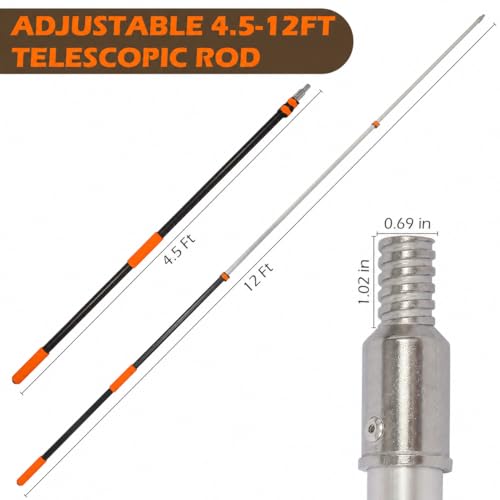 4.5–12 FT Telescoping Extension Pole, Lightweight Aluminum Extendable Pole for Painting, Dusting, Window Cleaning, Sturdy Paint Roller Pole with Foam Grip - size: 12 FT Orange