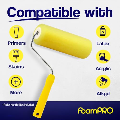 Foampro 9 9 inch x 3/8 inch Smooth & Semi-Smooth Surface Roller Cover, 1 pack| Foam Paint Roll | Painting Supplies & Tools For Home | Safe for Use With All Paints, Stains, Primers, Clear Coats - size: Pack of 1