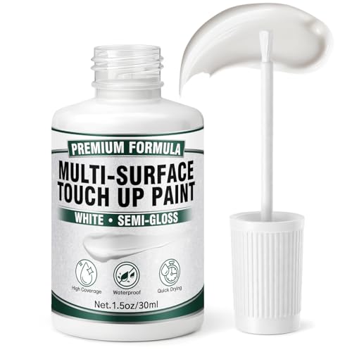 White Touch Up Paint Pen - Multi Surface White Paint for Cabinets, Furniture, Wall, Door, Metal, Wood & Enamel Appliance Scratch Repair - High Coverage, Quick Dry & Waterproof (1.5 Oz, Semi-Gloss)
