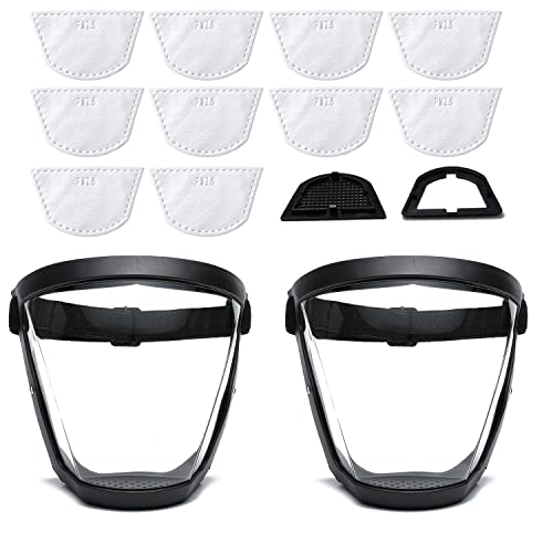 2 Pack Plastic Face Shield, Full Safety Face Protection Equipment with for Unisex and Adult, Reusable No Fogging Transparent Face Shield with Adjustable band, High-Definition Black