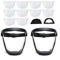 2 Pack Plastic Face Shield, Full Safety Face Protection Equipment with for Unisex and Adult, Reusable No Fogging Transparent Face Shield with Adjustable band, High-Definition Black