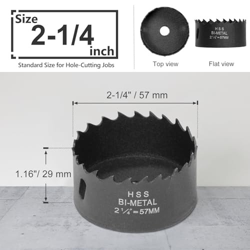 2-1/4 Inch Hole Saw with 9.1mm Triangle Shank Arbor, JTemgle Bi-Metal Hole Saw Heavy Duty Hole Cutting Tool for Cornhole Boards, Recessed Lights, Wood, Plastic, Drywall & Soft Metal - size: 2-1/4"