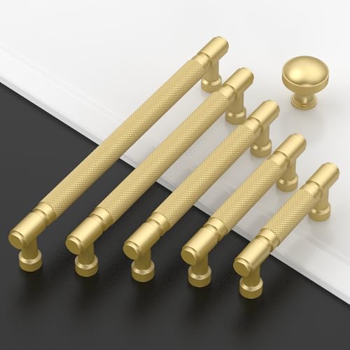 Amerdeco 10 Pack Brushed Gold knurled Cabinet Pulls 7.5" | Drawer Pulls Cabinet Hardware Kitchen Cabinet Handles for Bathroom ZH0072 - color: Brushed Gold, size: 7.5" hole center