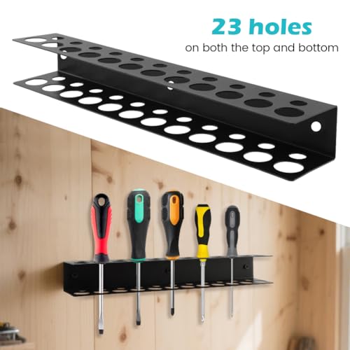 Screwdriver Holder Wall Mount with 23 Holes, 12.6" Heavy Duty Metal Utility Storage Rack for Screwdrivers Small Tools, Hand Tools Organizer Pliers Rack for Garage Workshop Shed(SIZE:12.6")