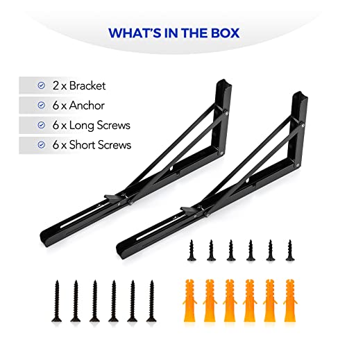 Ravinte Matte Black Folding Shelf Brackets, 16 Inch, 2 Pack - size: 16 Inch