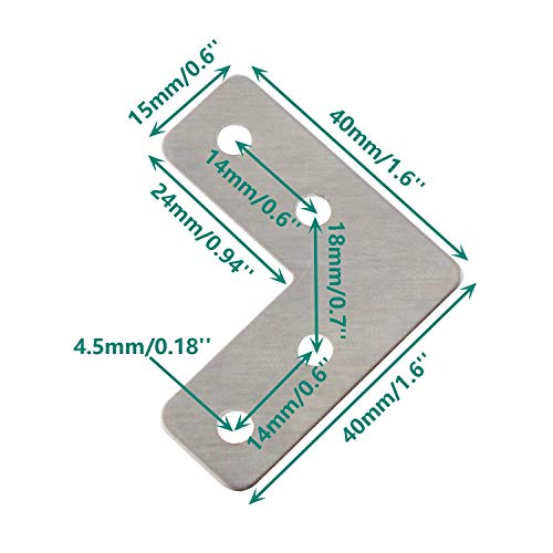 Stainless Steel L Shape Flat Corner Brace Bracket for Wood, Metal Fixing Joining Support Brace for Shelves, Furniture and Cabinet 10 Pack (40x40mm) - size: 40 x 40 mm
