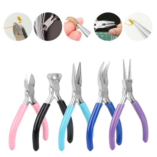5 Pcs Jewelry Making Pliers Tools, Needle/Round/Chain/Bent/Zipper Pliers - style: 5pcs-Mixed Color