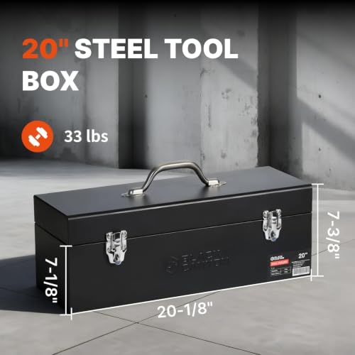 Black Canyon Tool Box,Portable & Padlockable, Sturdy & Durable toolbox, Ideal for Trailer, Mechanic, DIY-ers, Car, Workshops, Garages, Repair Shops (20 IN) - size: 20 IN/MTL
