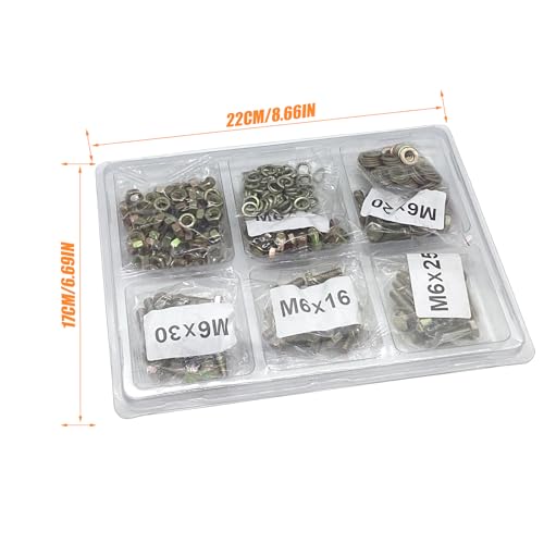 245PCS Nuts and Bolts Assortment Kit, Metric Bolt Assortment, M6 Bolts and Nuts Kit, Grade 8.8 Bolts and Nuts Kit, Metric Bolt Kit, Yellow Zinc Plated Coating, 5 Sizes, Length from 12-30mm - size: 245PCS M6