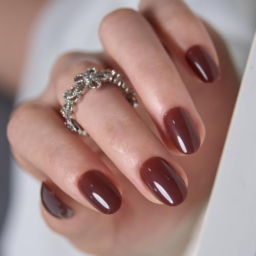CurvLife Short Oval Press On Nails, Cocoa Muse Cocoa Brown, Soft Gel - color: Cocoa Muse