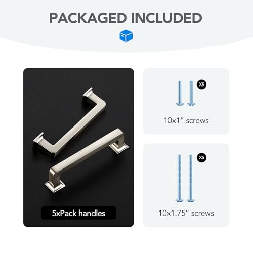 HOME EDIT Brushed Nickel Cabinet Handles Zinc Pulls 3-3/4 Inch 5 Pack - color: Brushed Nickel, size: 3-3/4 inches Hole Center