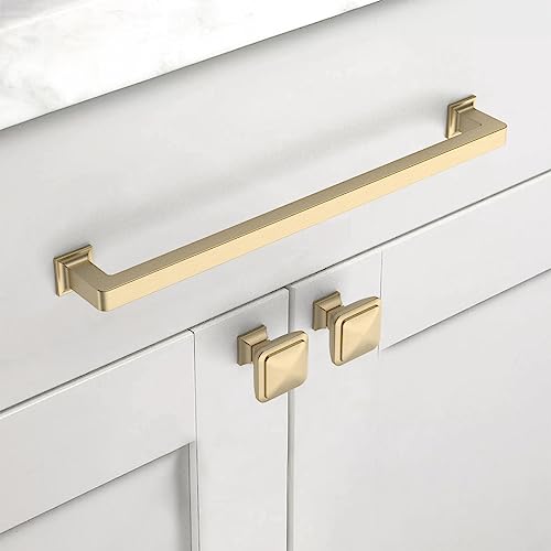 Asidrama 10 Pack 9 inch Brushed Brass Kitchen Cabinet Handles | Heavy-Duty Solid Zinc, 2 Screw Sizes, 9" Hole Center(224mm), Cupboards, Drawers, Dressers, Furniture, Hardware - color: Brushed Brass, size: 8.8" Hole Center(224mm)