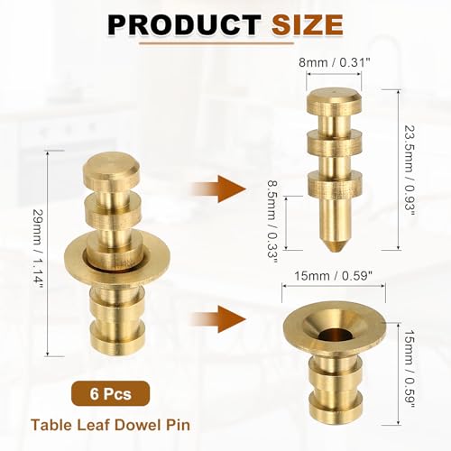 uxcell 6Pcs Table Leaf Dowel Pin, 8x15x29mm Brass Table Top Leaf Alignment Pins Desk Bolt Sleeve Connectors for Furniture Cabinet Wooden Box, Gold Tone - size: 8x15x29mm