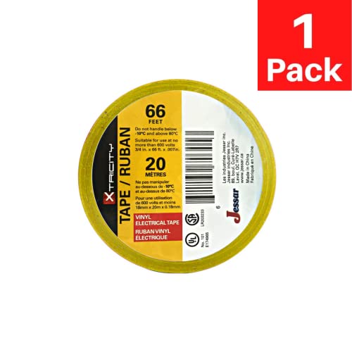 Xtricity Vinyl Yellow Electrical Tape 3/4" x66 Ft for Electrical Insulation - color: Yellow, size: 1 Pack