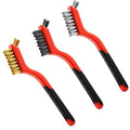 Wire Brush Set (3-Pack) for Precision Cleaning – Brass, Nylon & Stainless Steel Brushes for Rust Removal, Delicate Surfaces & Tight Spaces – 7-Inch Curved Handle - color: 3 PCS RED