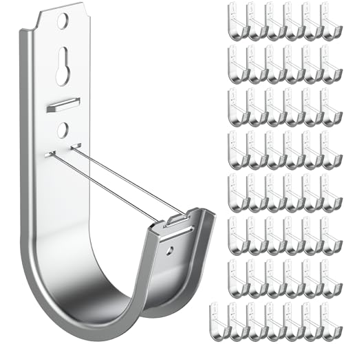 50 Pack 2 Inch Cable Support J Hook Wall Mount J Hook with Retainer Clip, Galvanized Steel for Cable Management & Organization Solution - size: 50 Pack