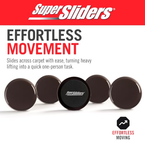 Super Sliders 2-1/2" Round Reusable Furniture Sliders for Carpet, Anti-Slip Protective Furniture Moving Pads for Beds, Sofas, Dressers, Set of 8, Brown