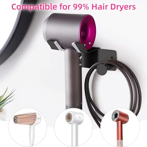 Hair Dryer Holder, Hair Dryer Holder Wall Mounted, Self Adhesive Blow Dryer Holder, Stainless Steel Hair Dryer Stand, Hairdryer Holder for Bathroom Black BANJEKT - color: Black 2